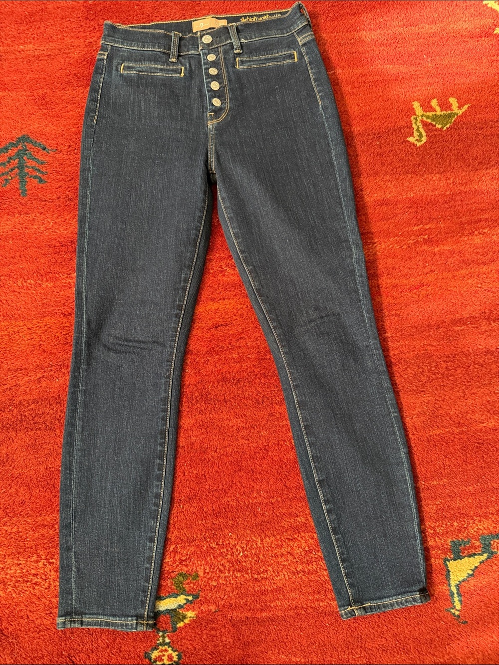 7 For All Mankind Dark Blue High-Rise Skinny Jeans